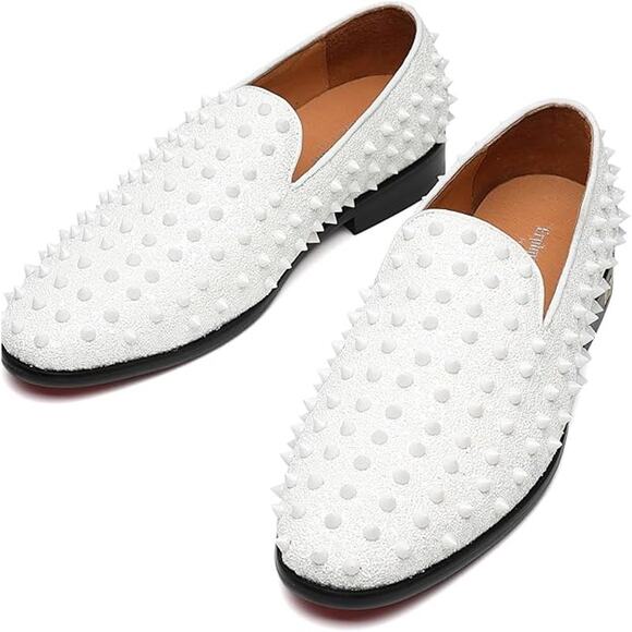 Erphpre Paul Mens Size 11 White Sparkle Silver Studded Spiked Slip On Loafers